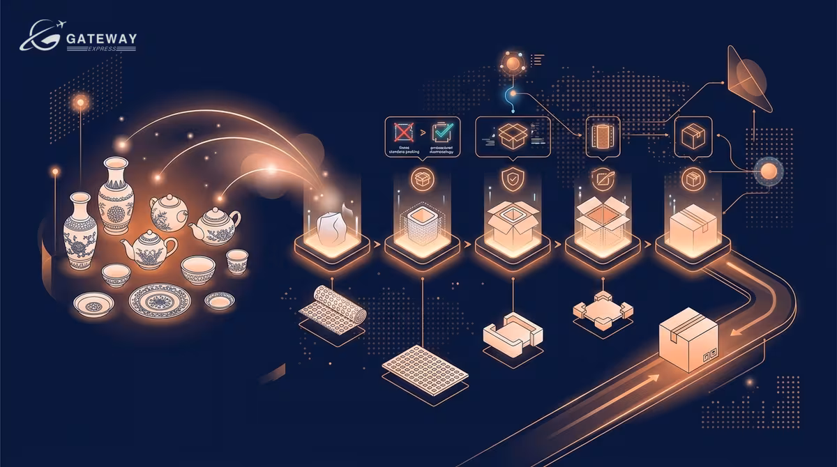 Vietnamese ceramics carefully packed for international shipping