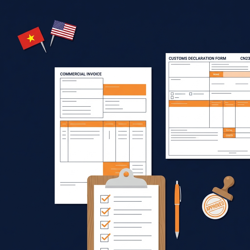 Giấy tờ hải quan và invoice gửi khẩu trang đi Mỹ